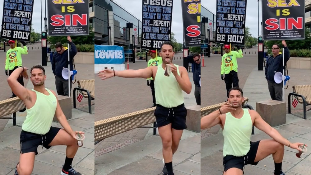 'Queer as Folk' Star Johnny Sibilly Dances, Poses and Twerks in Front of Pride Protestors