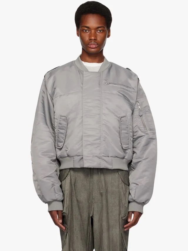 grey Prada Suede Bomber Jacket