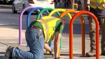 After Pride Murals Removed, St. Petersburg Installs Rainbow Bike Racks Along Central Avenue